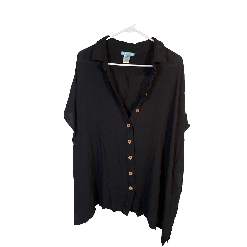 Shore Life Women's Top Large Boho Beach Blouse Shirt Black Flowy Summer